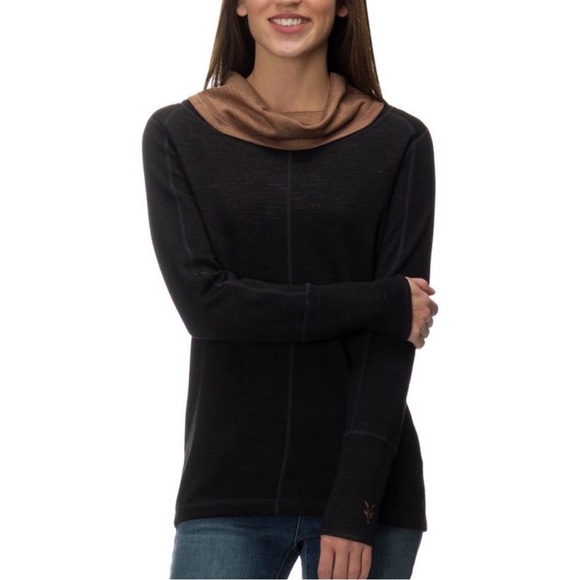 ibex Sweaters - Ibex Womens M Dyad Cowl Neck Sweater Merino Blend USA Reversible Black Camel NEW